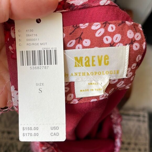 Anthropologie Maeve Red Floral Tiered Mini Dress Long Sleeve S - Picture 9 of 9